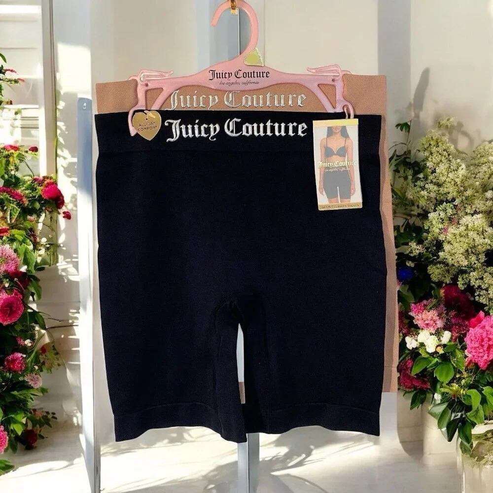 Juicy Couture Seamless Shaping Biker Shorts Slimming Set Black Beige NWT size L - Picture 3 of 8